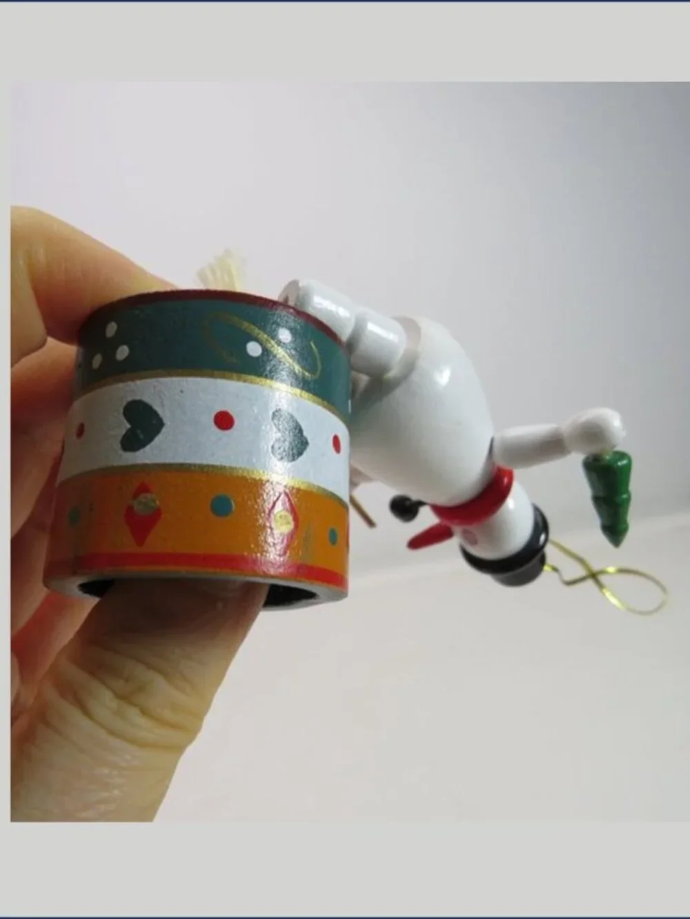 Vintage Wooden Collapsing Snowman Thumb Puppet Wakouwa Toy Christmas Ornament